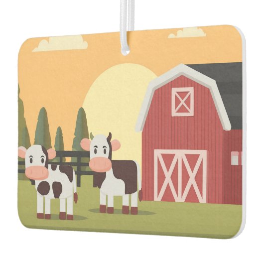 Two Cows and a Red Barn at Sunrise Autolufterfrischer (Links)