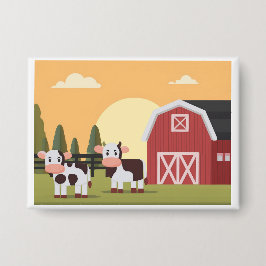 Two Cows and a Red Barn at Sunrise Button