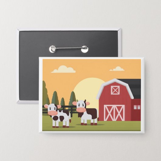 Two Cows and a Red Barn at Sunrise Button (Vorderseite/Rückseite)