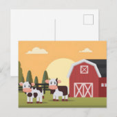 Two Cows and a Red Barn at Sunrise Postkarte (Vorne/Hinten)