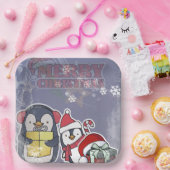 Two Cue cartoon Penguins ready for Christmas Pappteller (Party)