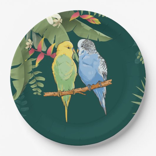 Two cute blue and green Budgies Pappteller (Vorderseite)