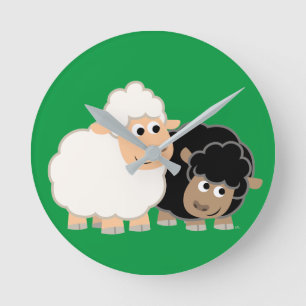 Two Cute Cartoon Sheep Runde Wanduhr