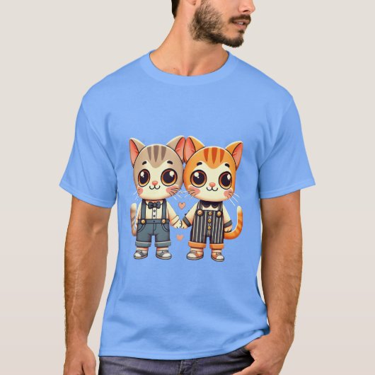 Two Cute Cat Friends Holding Hands boy T-Shirt (Vorderseite)