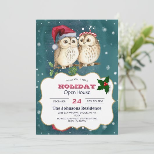 Two cute drawn Owls Einladung (Stehend Vorderseite)