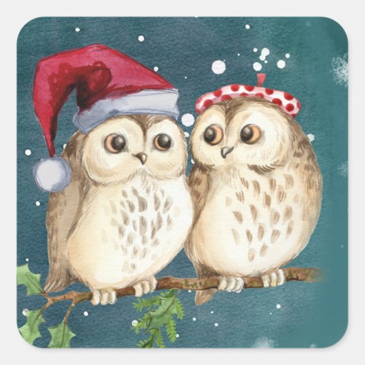 Two cute drawn Owls Quadratischer Aufkleber (Vorderseite)