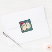 Two cute drawn Owls Quadratischer Aufkleber (Umschlag)