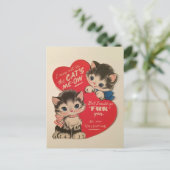Two Cute Kittens Vintage Valentine Postcard Postkarte (Stehend Vorderseite)