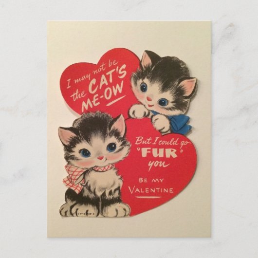 Two Cute Kittens Vintage Valentine Postcard Postkarte (Vorderseite)