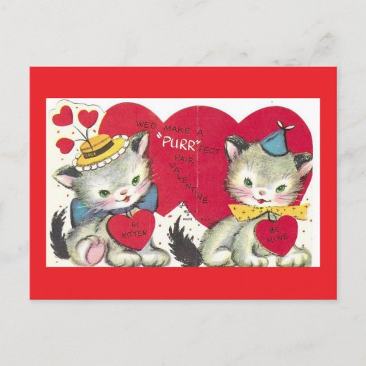 Two Cute Kittens Vintage Valentine Postcard Postkarte (Vorderseite)