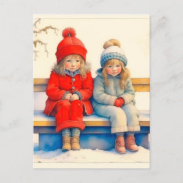 Two Cute Little Children Chritmas  Postkarte