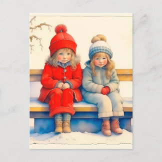 Two Cute Little Children Chritmas Postkarte