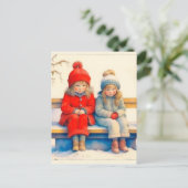 Two Cute Little Children Chritmas  Postkarte (Stehend Vorderseite)