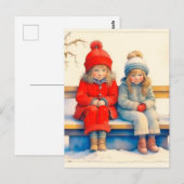Two Cute Little Children Chritmas  Postkarte (Vorne/Hinten)