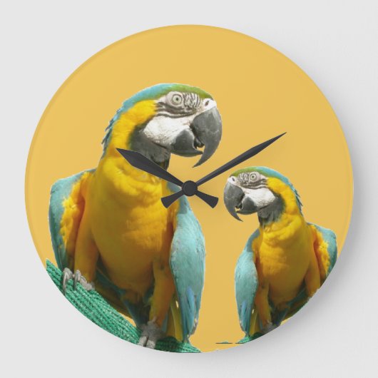 Two Cute Parrots Round Wall Clock Große Wanduhr (Vorderseite)