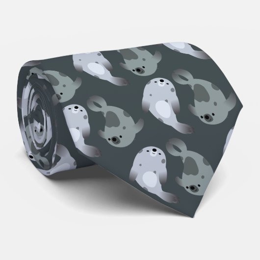 Two Cute Playful Cartoon Harp Seals Tie Krawatte (Gerollt)