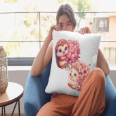 Two Cute Romantic Floral Hedgehog Couple Illustrat Kissen