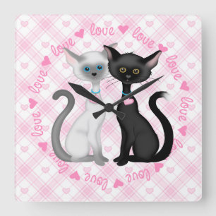 Two Cute Siamese Cats Quadratische Wanduhr