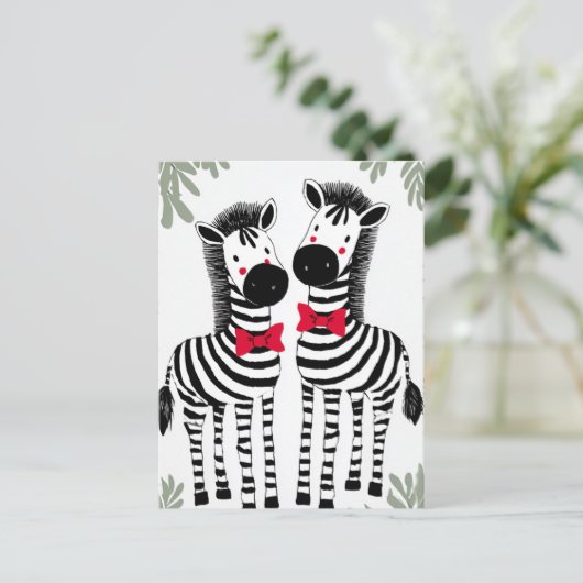 Two Cute Zebras Postkarte (Stehend Vorderseite)