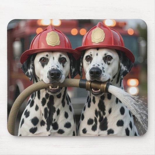 Two Dalmatian Dogs Holding a Fireman Hose Mousepad (Vorne)