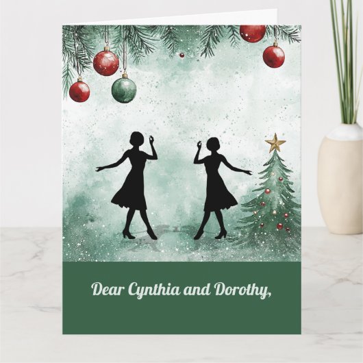 Two Dance Teachers Twirling Thankful Christmas Karte (Vorderseite)