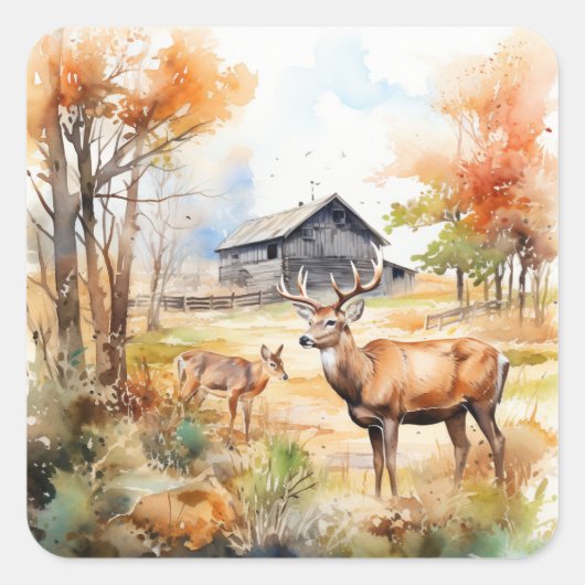 Two Deer Quadratischer Aufkleber (Vorderseite)