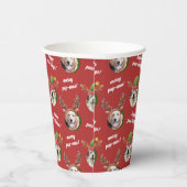 Two Dog Foto Elf & Reindeer Antler Hat Weihnachten Pappbecher (Rechts)