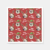 Two Dog Foto Elf & Reindeer Antler Hat Weihnachten Serviette (Vorderseite)
