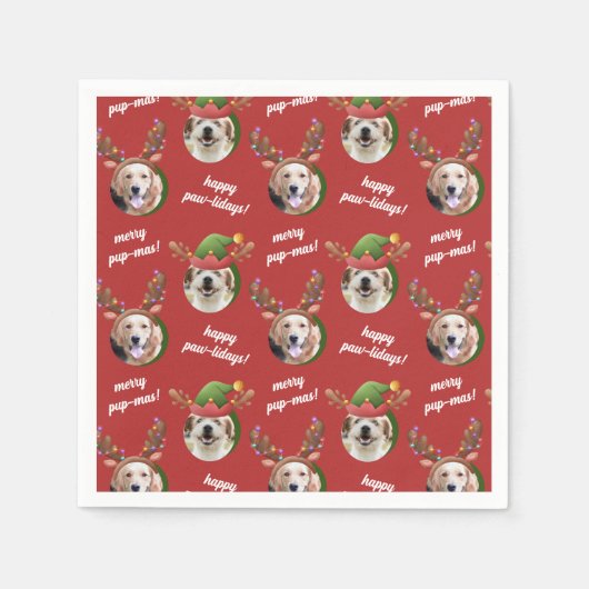 Two Dog Foto Elf & Reindeer Antler Hat Weihnachten Serviette (Vorderseite)