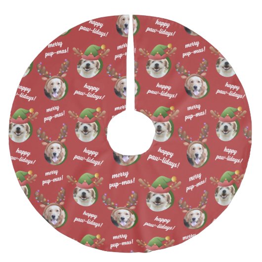 Two Dog Photo Elf & Reindeer Antler Hat Christmas Polyester Weihnachtsbaumdecke (Vorderseite)