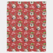 Two Dog Photo Reindeer Antler Merry Christmas Red Fleecedecke (Vorderseite)