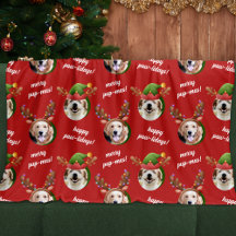 Two Dog Photo Reindeer Antler Merry Christmas Red