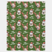 Two Dog Photo Reindeer Merry Christmas Green Fleecedecke (Vorderseite)