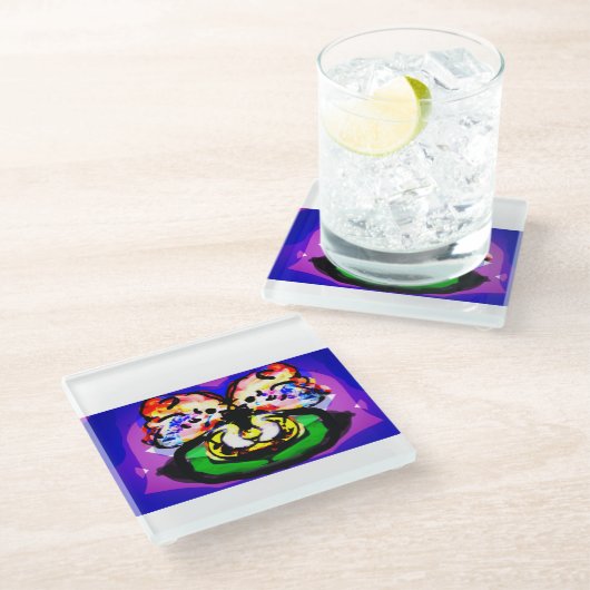 Two Doves  spring  Glasuntersetzer (Schrägansicht)