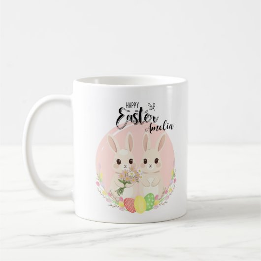 Two Easter Bunnies Personalized Mug Kaffeetasse (Links)