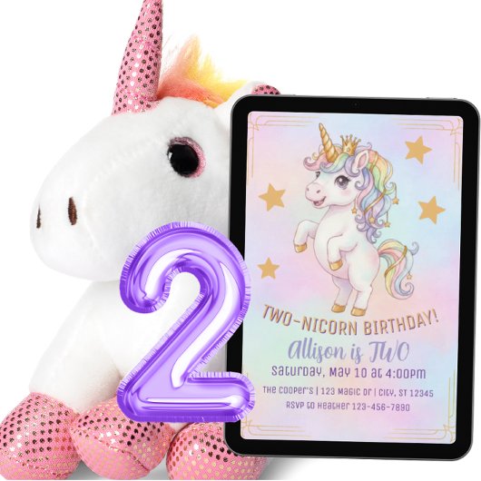 TWO-Einhorn, 2. Geburtstag Einladung