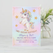 TWO-Einhorn, 2. Geburtstag Einladung (Stehend Vorderseite)