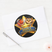 Two excellent work hoot the owl and Rex large roun Runder Aufkleber (Umschlag)