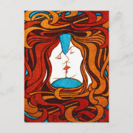 "Two Faces Kissing with Hair" um 1898 Postkarte
