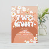 Two Fall Groovy Daisy Hippie 2. Retro Geburtstag Einladung (Stehend Vorderseite)