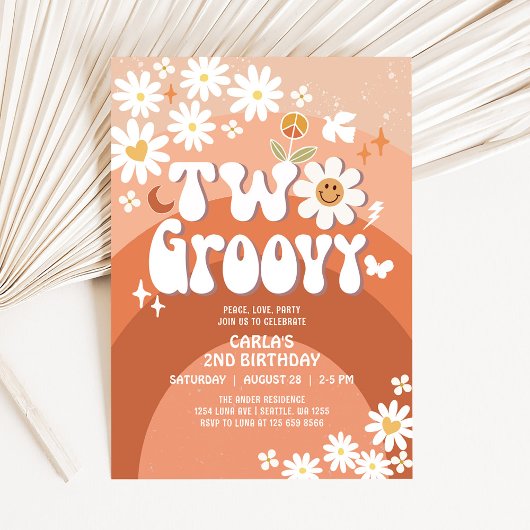 Two Fall Groovy Daisy Hippie 2. Retro Geburtstag Einladung