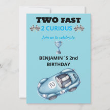 Two Fast 2 Curious Race Car 2nd Birthday Invite