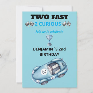 Two Fast 2 Curious Race Car 2nd Birthday Invite Einladung