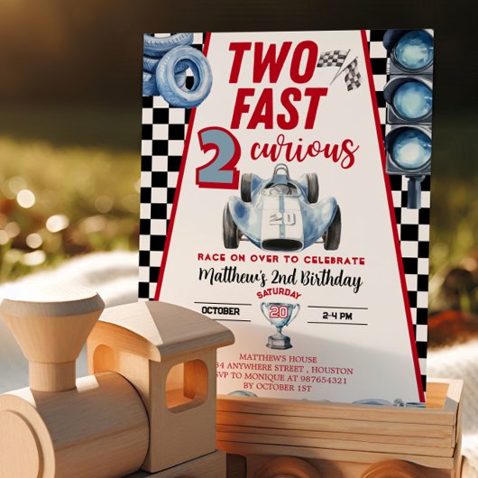 Two Fast 2nd birthday Boy Racing Car Invitation Einladung