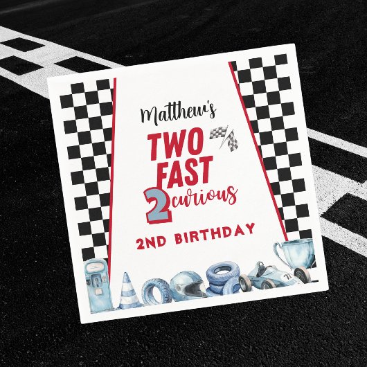 Two Fast 2nd birthday Boy Racing Car Invitation Serviette
