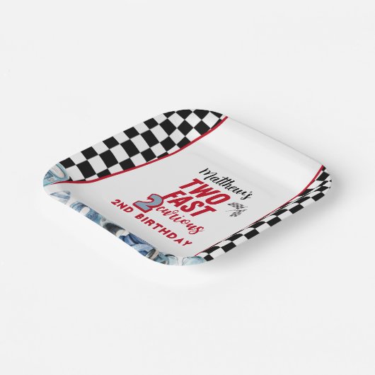 Two Fast 2nd birthday Boy Racing Car Pappteller (Gewinkelt)