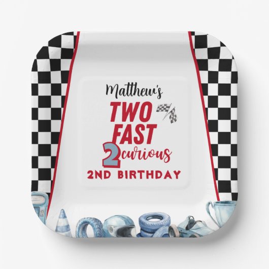 Two Fast 2nd birthday Boy Racing Car Pappteller (Vorderseite)