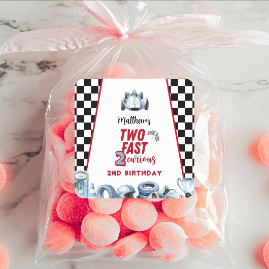 Two Fast 2nd birthday Boy Racing Car Quadratischer Aufkleber