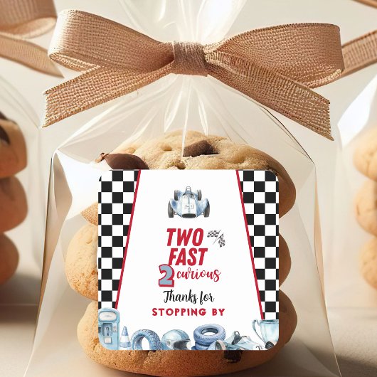 Two Fast 2nd birthday Boy Racing Thank You  Quadratischer Aufkleber