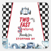 Two Fast 2nd birthday Boy Racing Thank You  Quadratischer Aufkleber (Vorderseite)